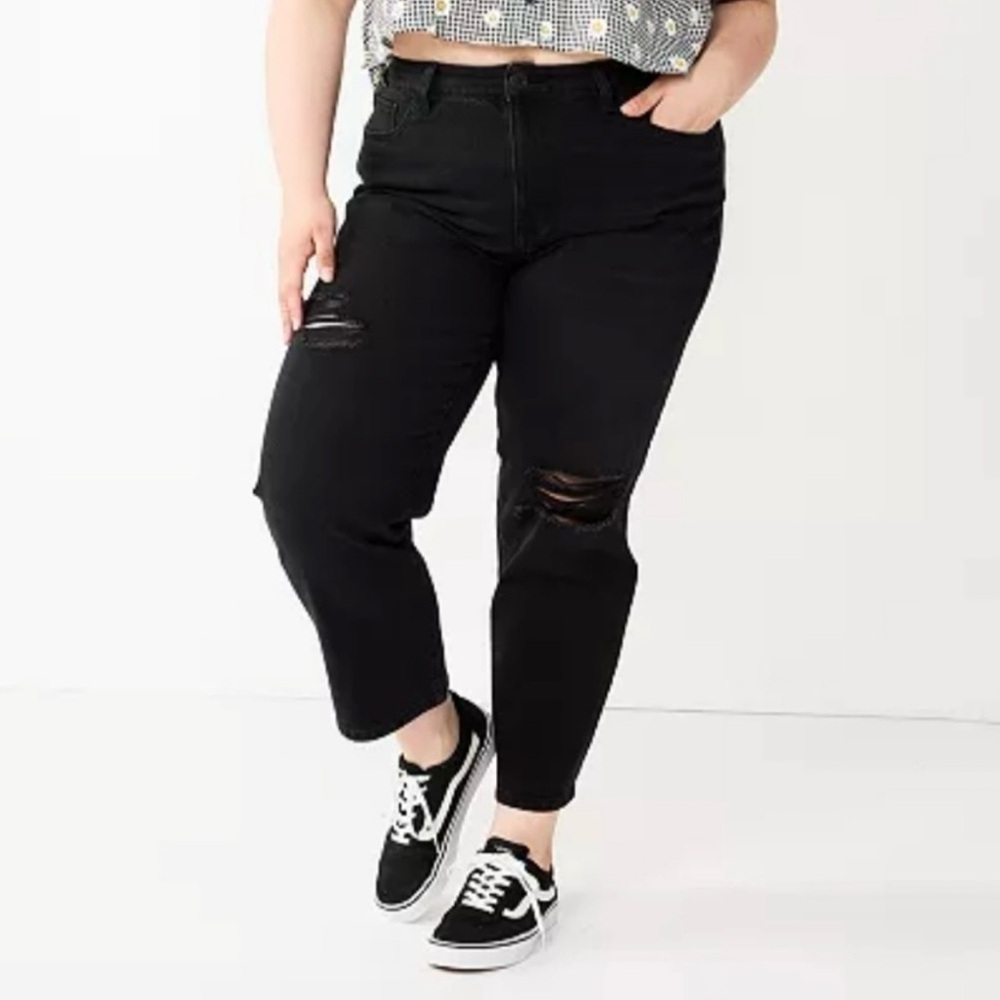 SO High Rise Straight Leg Cropped Jeans Women’s Plus Size 20 | 38W Black Grunge